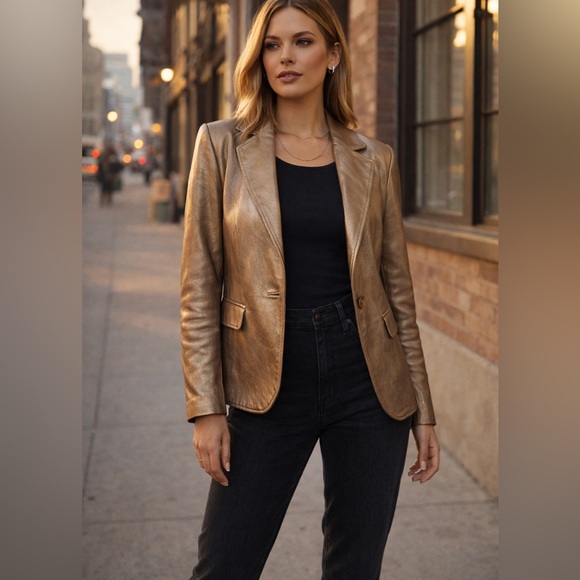 Worthington Jackets & Blazers - Worthington Metallic Lambskin Genuine Leather Blazer Y2K Glam Statement Jacket